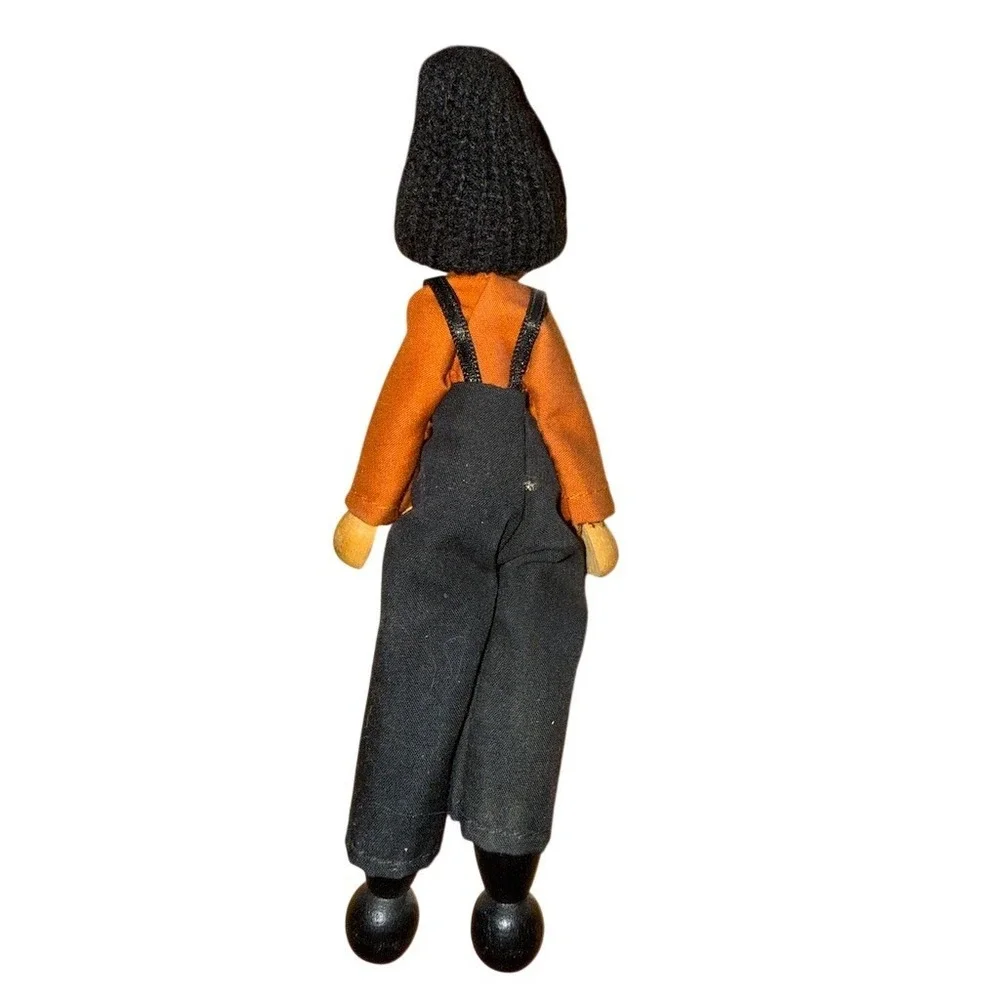 Bryan-Lee Folk Art Doll man Multicolor Handmade Knit Hat Overalls 8 in primitive